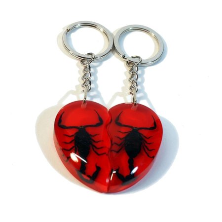 SURPRISE Black Scorpion Double Heart Key Chain; Red SU69847